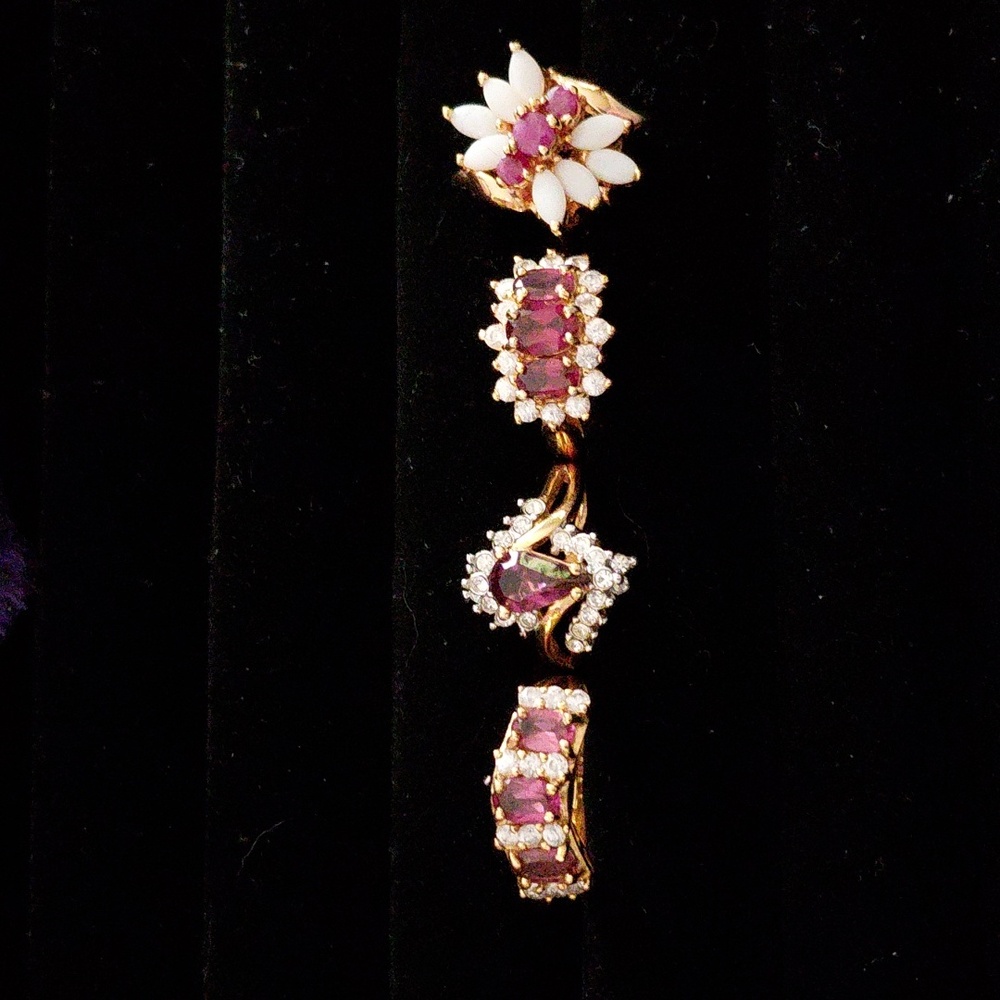 Assorted Garnet Cocktail Rings, Set Of Four. Vintage Various Sizes.